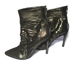 Nine West TIAA Suede Ankle Boots Bootie Gold Women's Size 9M 4 Inch Heel,